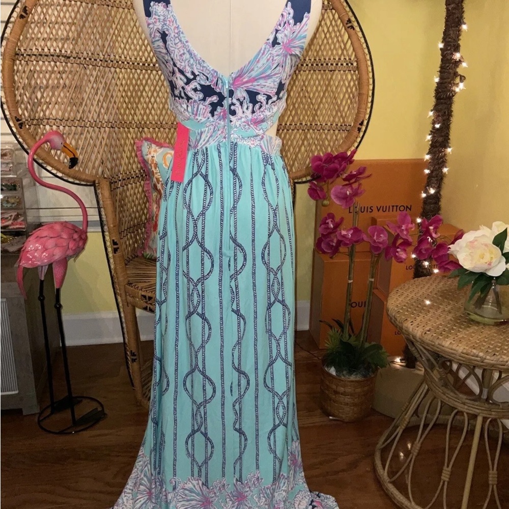 Lilly Pulitzer Marcia Maxi Dress 🦄 Aqua A Frayed Knot Size 2 - Picture 5 of 14